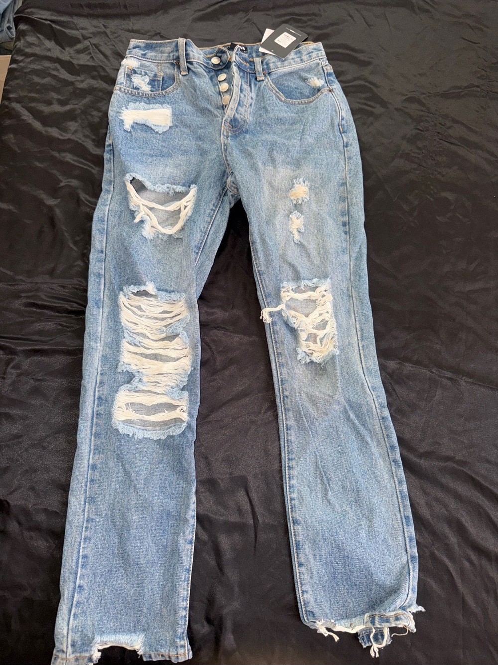 Fashion Nova Light Blue Ripped Boyfriend Jeans